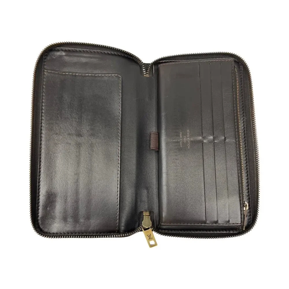 Louis Vuitton Utah Zippy Organizer Brown Leather Wallet Zip Around LV Unisex